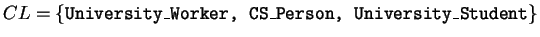 $CL =
\{ \mbox{\texttt{University\_Worker, CS\_Person, University\_Student}} \}$